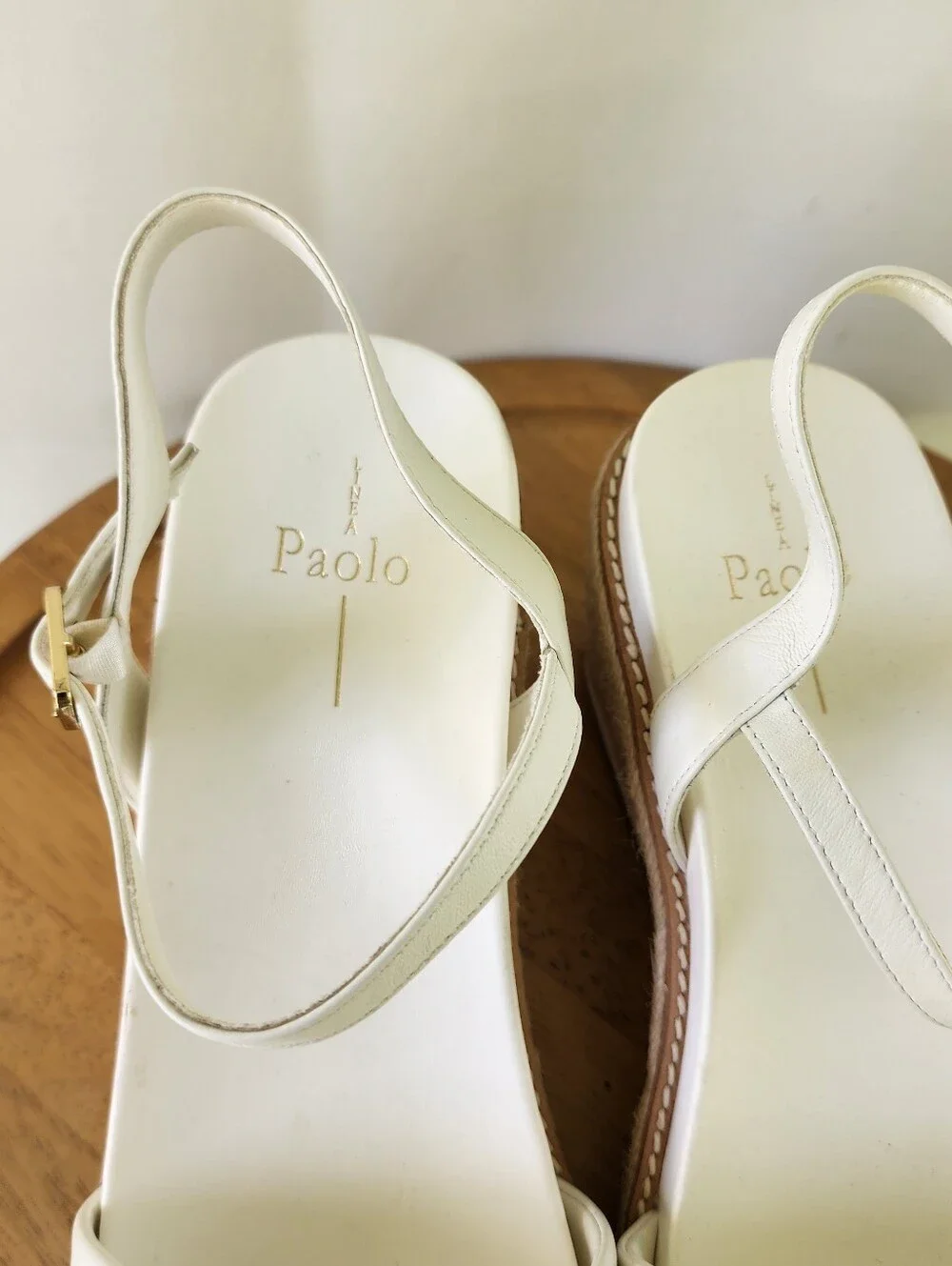 Linea Paolo Verona White Wedge Sandals with Knotted Front and Ankle Strap